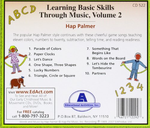 Back cover of Hap Palmer Learning Basic Skills Through Music Vol 2 with track list