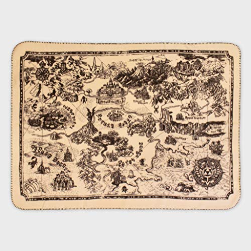 Cream fleece blanket printed with a Hyrule map