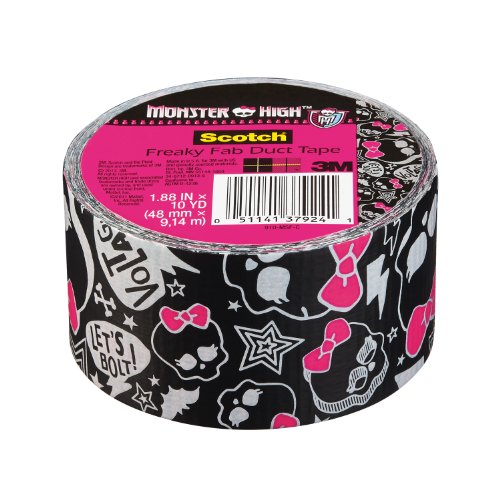 Roll of black duct tape printed with pink-bowed skulls, stars and bolts
