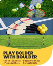 Load image into Gallery viewer, Boulder Wooden Pickleball Paddles Set of 4 - Includes 4 Pickleballs and 2 Bags - Pickleball Paddle Rackets and Pickle Ball Set for Kids &amp; Adults for Indoor or Outdoor Games
