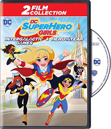 Two-film DVD cover with five cartoon superhero girls flying over a school