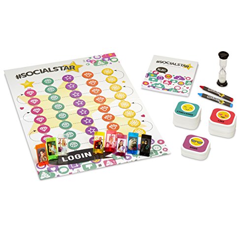 #SocialStar board, player stands, sand timer, crayons and emoji card stacks