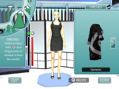 Design studio screen with a black dress on the model