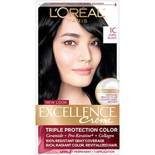 Load image into Gallery viewer, L&#39;Oreal Paris Excellence Creme Permanent Hair Color, 1C Cool Black, 100 percent Gray Coverage Hair Dye, Pack of 1
