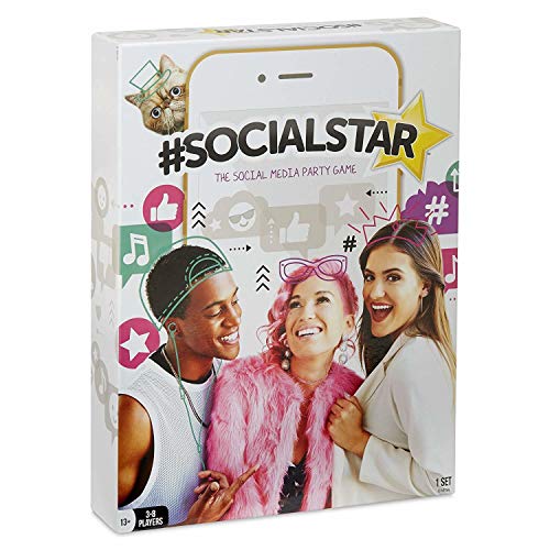 #SocialStar social media party game box with three friends posing for a selfie