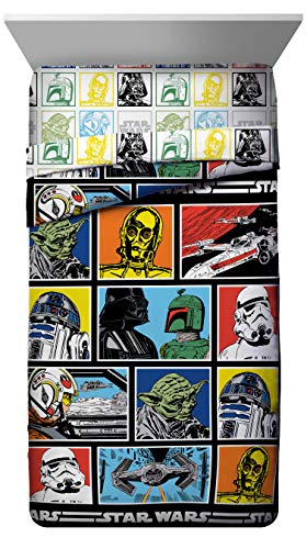 Stars Wars Classic Character Grid Twin Comforter - Super Soft Kids Reversible Bedding features Star Wars characters - Fade Resistant Polyester Microfiber Fill (Official Stars Wars Product)