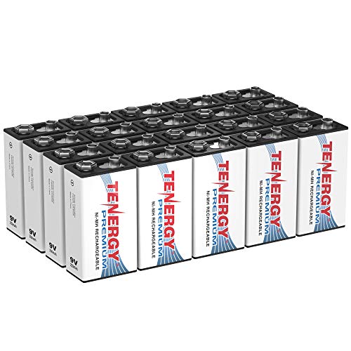 Tenergy Premium 9V Batteries Rechargeable High Drain 250mAh NiMH 9V Square Battery for Smoke Alarm/Detector, 20 Pack