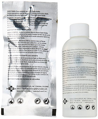 Back of the foil dye packet and the oxide bottle with directions
