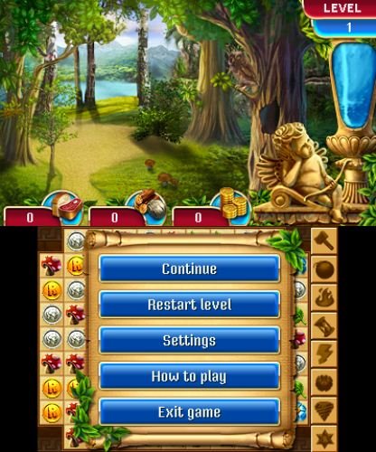 Pause menu with continue, restart level, settings, how to play and exit