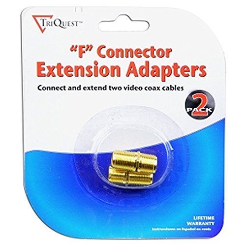 TriQuest gold F connector extension adapters, 2 pack, in a blister card