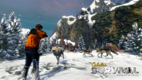 Man with a rifle facing wolves charging across the snow