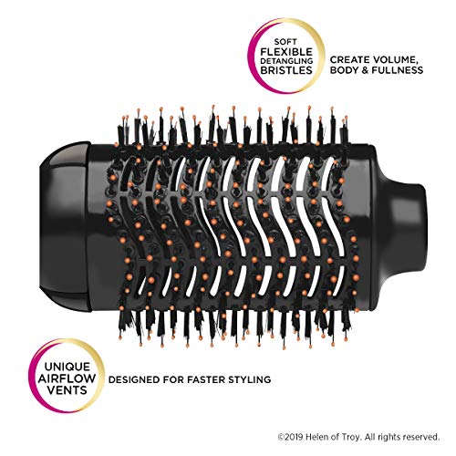 Close-up of the dryer brush barrel with flexible bristles and airflow vents