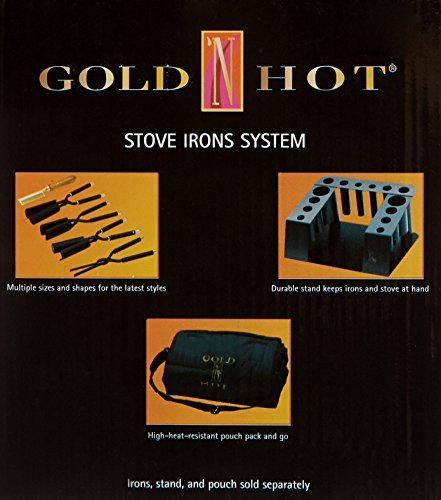 Box panel showing the Gold N Hot stove irons, stand and pouch, sold separately