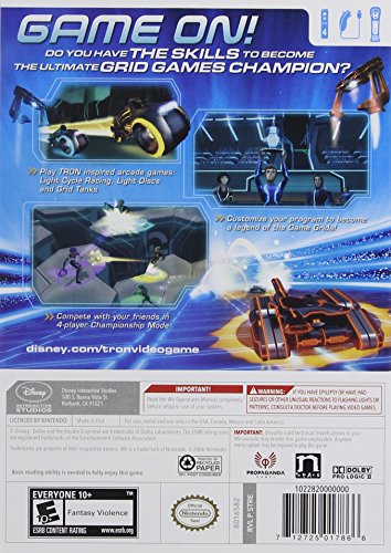 Back of the Wii case: light cycle racing, light discs and grid tanks