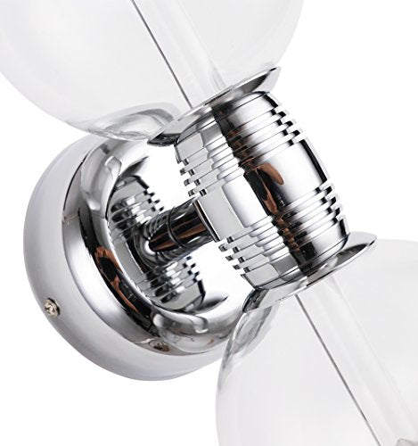 Close-up of the ribbed chrome center between the two clear globes
