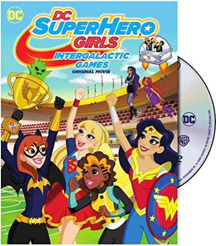 DVD cover with cartoon superhero girls cheering in a stadium by a trophy