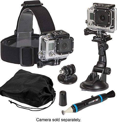 Sunpak 5 Piece Accessory Kit - Head Mount, Suction Cup Mount, Tripod Mount with Lens Pen Cleaner & Storage Pouch for GoPro Cameras