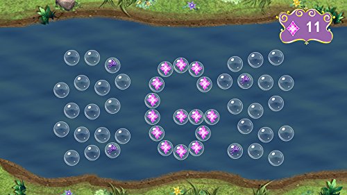 Bubbles on a river forming a letter shape with pink gems