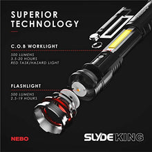 Load image into Gallery viewer, 500 Lumen COB LED Work-Light and Flashlight, Red Light Mode and Red Flashing Light Mode, 4x Adjustable Zoom, Magnetic Base, No Need to Buy Batteries SLYDE KING is Rechargeable - NEBO 6726 Slyde King
