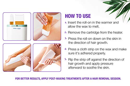 Five-step how to use guide with photos of rolling wax and pulling cloth strips
