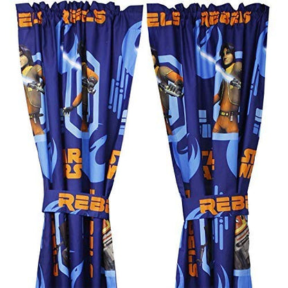Star Wars Rebels Blue 63” Drapery/Curtain 4pc Set (2 Panels, 2 Tie backs) - Official Star Wars Product