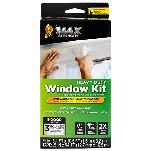 Heavy duty window insulation kit box with hands applying clear film, 3 windows