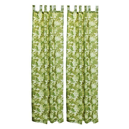 Pair of green camouflage tab-top curtain panels