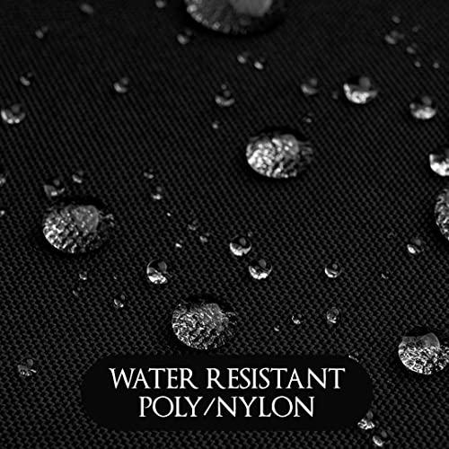 Water droplets beading on black water-resistant poly nylon fabric