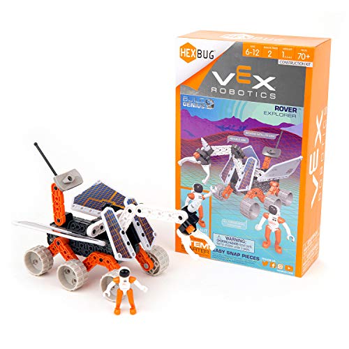Built VEX Robotics Rover Explorer with solar panels and astronaut beside its box