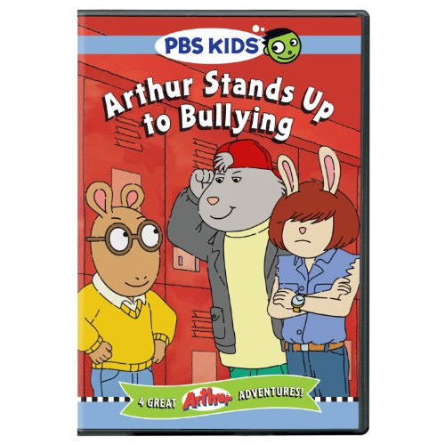 Kids DVD cover with an aardvark and friends by school lockers, 4 adventures