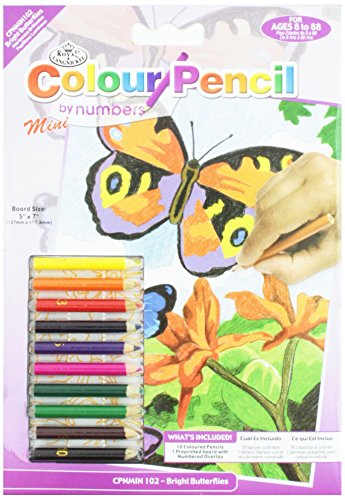 ROYAL BRUSH Mini Colour Pencil Set: Butterflies, 5 x 7 inches Color by Number, Multicolor