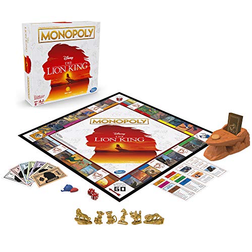 Monopoly The Lion King box, board, Pride Rock card holder, money and six gold tokens