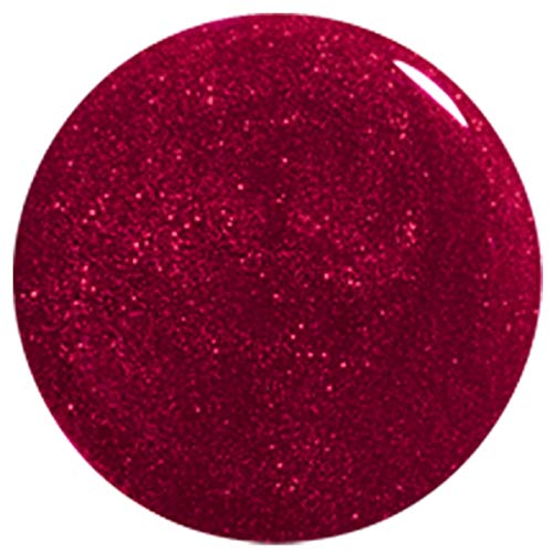 Round swatch of deep red polish with fine sparkle