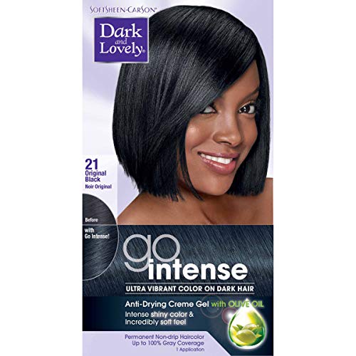 Dark and Lovely  Go Intense Hair Dye for Dark Hair with Olive Oil for Shine and Softness, Original Black