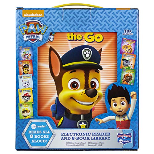 Back of the Paw Patrol Me Reader box with Chase and Ryder, reads all 8 books aloud