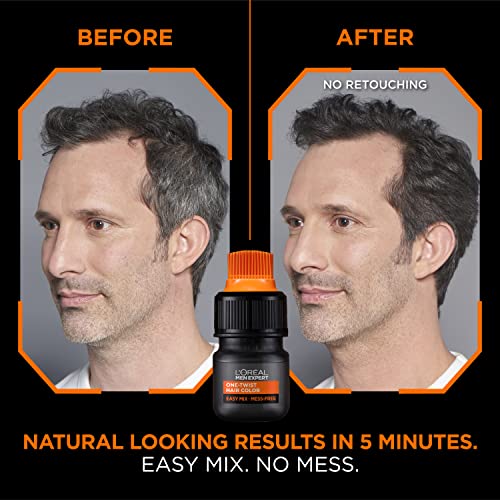 Before and after of a greying man's side profile with light medium brown color