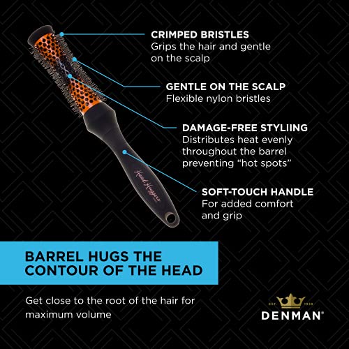 Denman X Small Thermo Ceramic Hourglass Hot Curl Brush DHH4H – Hair Curling Brush for Blow-Drying, Straightening, Defined Curls, Volume & Root-Lift - Orange - Realmdrop Shop