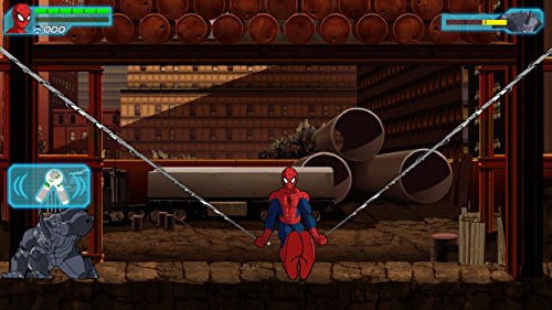 Spider-Man stretching webs across a rail yard to launch at a villain