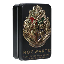 Load image into Gallery viewer, Paladone Hogwarts Playing Cards in a Tin Black, Harry Potter Game &amp; Activity, 52 Cards Representing Gryffindor Ravenclaw Hufflepuff Slytherin
