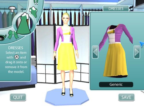 Design studio screen with a pink cardigan and yellow skirt dress