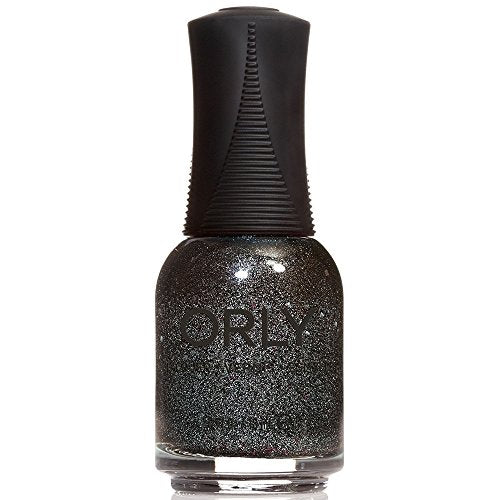 Bottle of charcoal grey glitter Orly nail polish