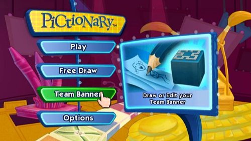 Main menu with play, free draw, team banner and options