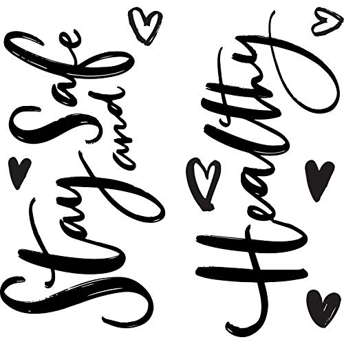 Stay Safe and Healthy decal sheet with black script words and small hearts