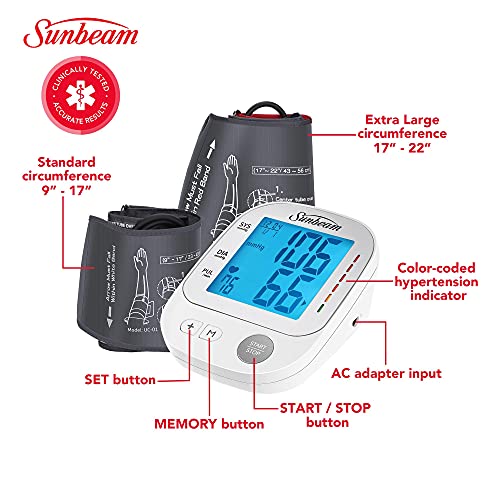Sunbeam HL858A2-LT Automatic Upper Arm Blood Pressure Monitor with Voice Broadcast Technology, 2 Cuffs in Standard and XL, Clinically Tested, Storage Case, Power Adapter and Batteries Included