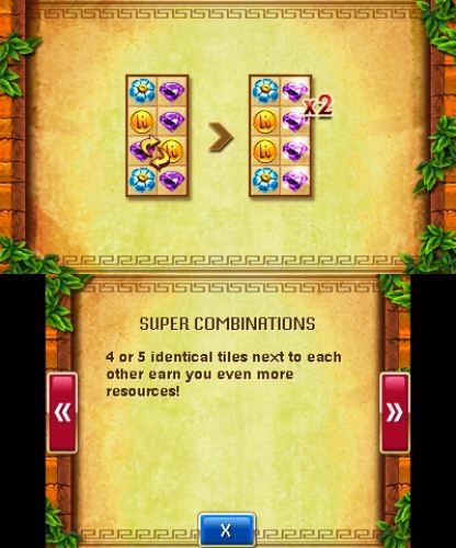 Tutorial screen: super combinations of 4 or 5 matching tiles