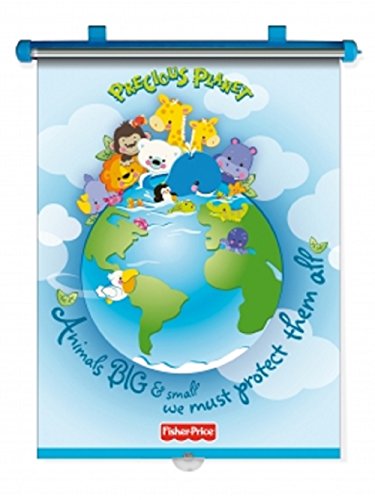 Fisher-Price Precious Planet roll-up car shade with cartoon animals on a globe