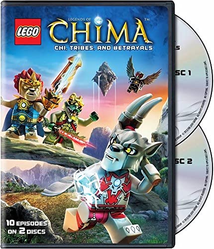Two-disc DVD cover with brick-built lion, crocodile and wolf warriors, 10 episodes