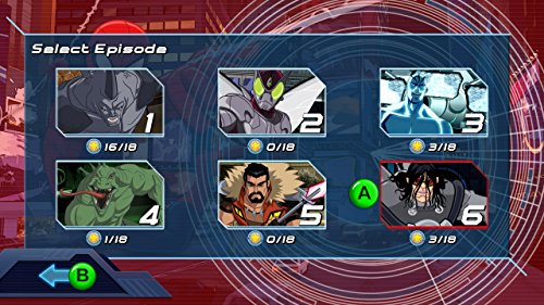 Episode select screen with six villain portraits