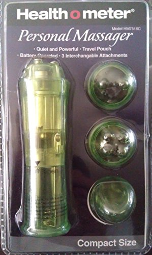 Green compact personal massager with three attachments in a blister pack