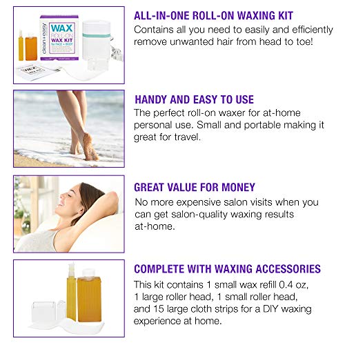 Feature panels: all-in-one kit, easy to use, great value, waxing accessories included